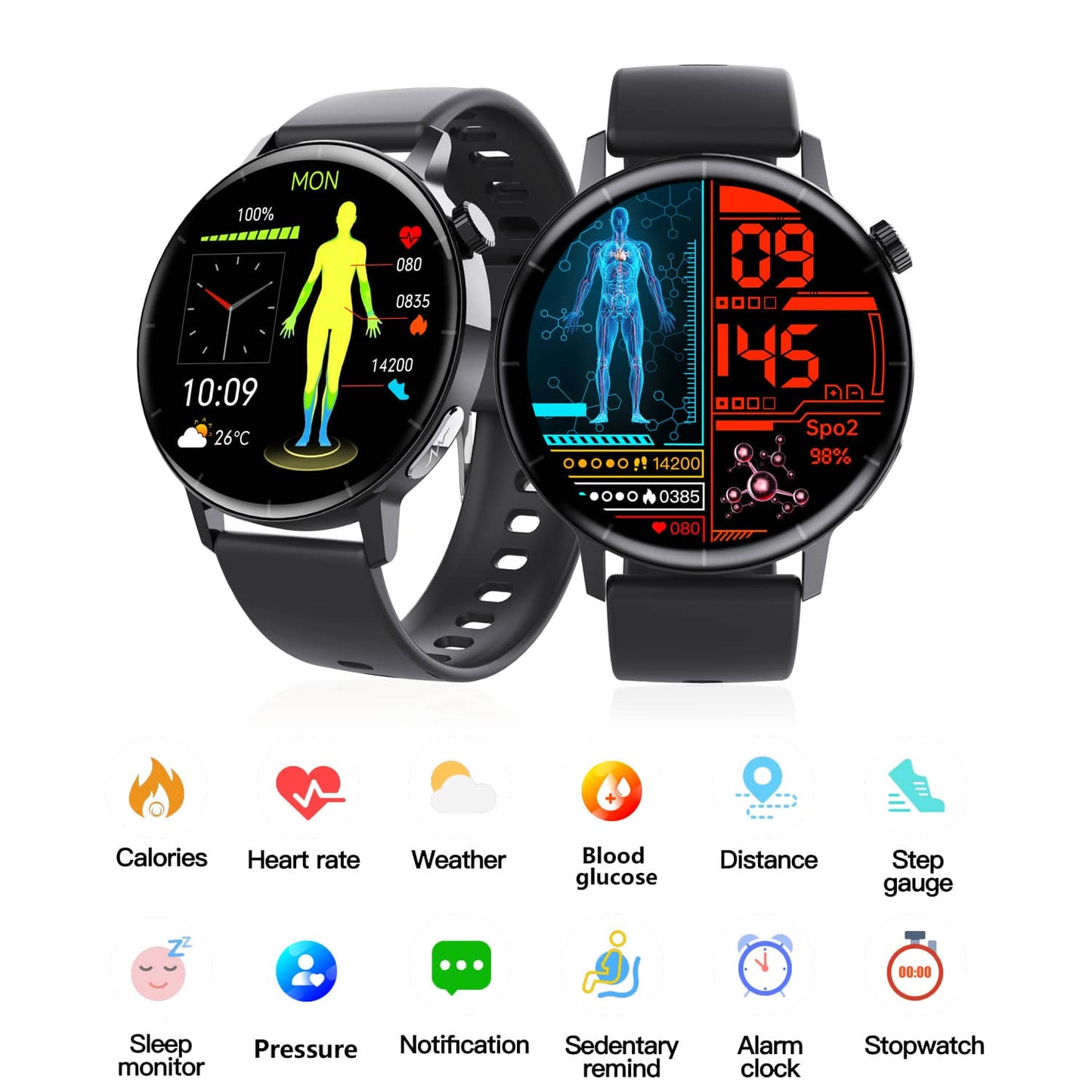 Akeleo Fourth-generation Blood Sugar Blood Pressure ECG/EKG Smart Watch