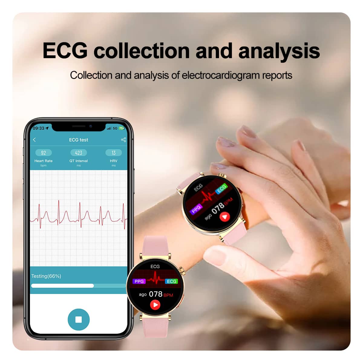 Akeleo Fashion ECG+PPG Body Fat(BMI) Blood Glucose Blood Pressure Monitoring Smart Health Women's Watch